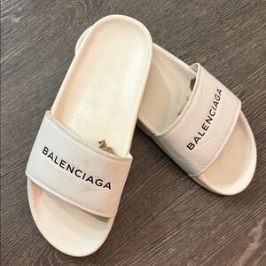 Balenciaga White Logo Slide Sandals